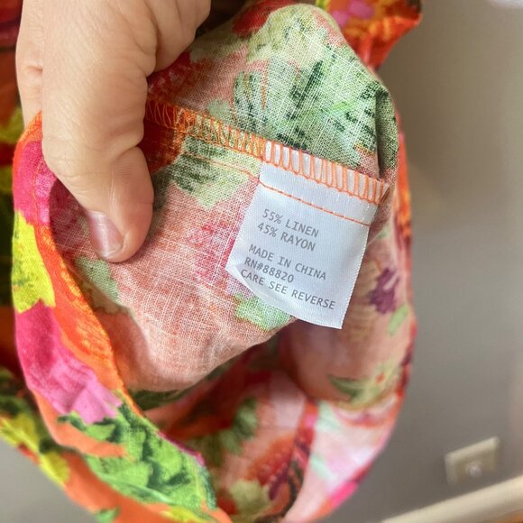 NEW Cynthia Rowley Womens Floral Print Orange Top S Linen/Rayon Blend - Picture 3 of 7
